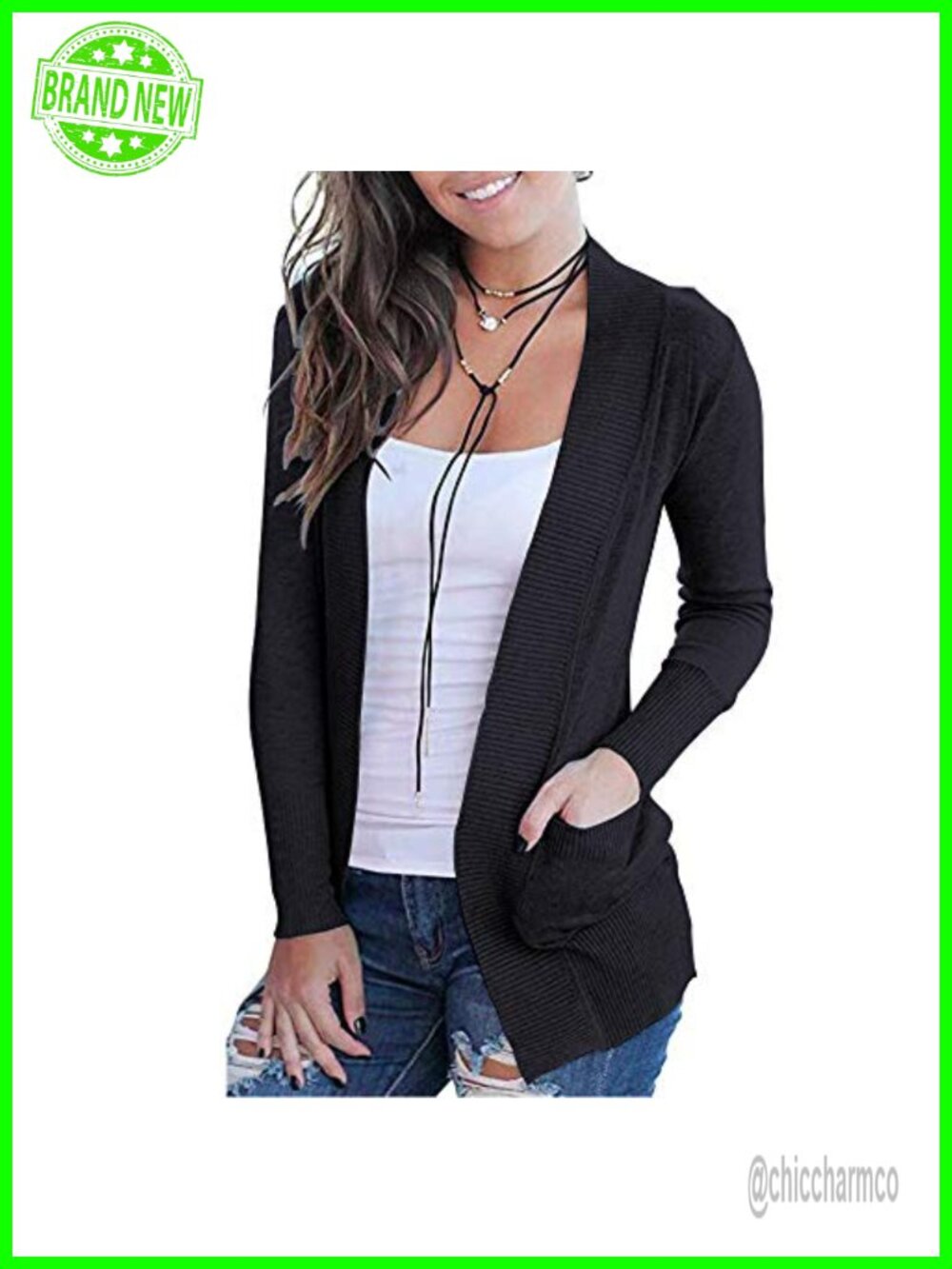 Open Front Long Sleeve Cardigan with Pockets Knit Sweater